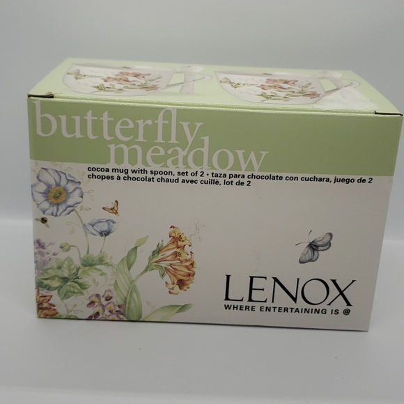 Lenox New Butterfly Meadows Cocoa Mugs w/Spoons - 2 Cottage Core - Picture 3 of 7